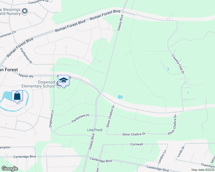 map of restaurants, bars, coffee shops, grocery stores, and more near in Roman Forest