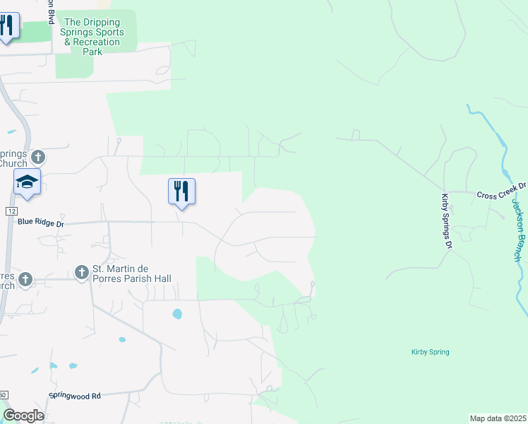 map of restaurants, bars, coffee shops, grocery stores, and more near 588 Counts Estates Drive in Dripping Springs