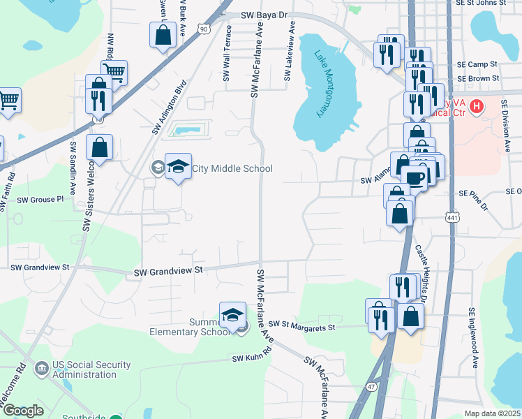 map of restaurants, bars, coffee shops, grocery stores, and more near 993 Southwest McFarlane Avenue in Lake City