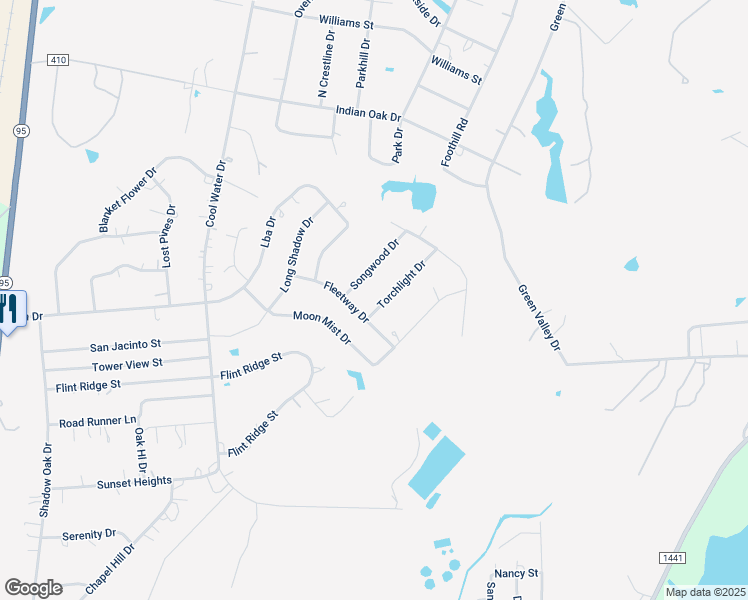map of restaurants, bars, coffee shops, grocery stores, and more near 110 Torchlight Drive in Bastrop