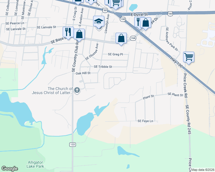 map of restaurants, bars, coffee shops, grocery stores, and more near 124 Southeast Elm Loop in Lake City