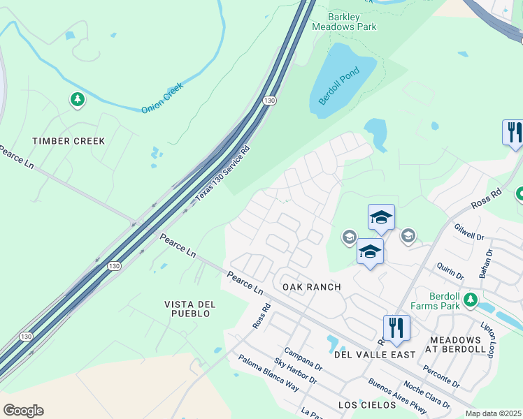 map of restaurants, bars, coffee shops, grocery stores, and more near Clouds Reach Circle in Travis