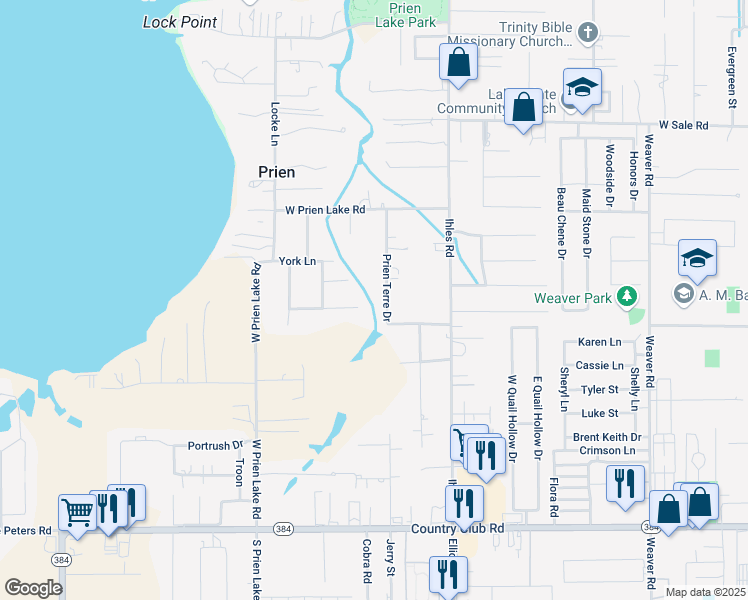 map of restaurants, bars, coffee shops, grocery stores, and more near 3001 Surrey Ln in Lake Charles