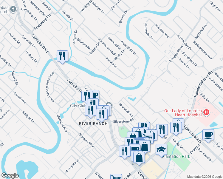 map of restaurants, bars, coffee shops, grocery stores, and more near 302 Steiner Road in Lafayette
