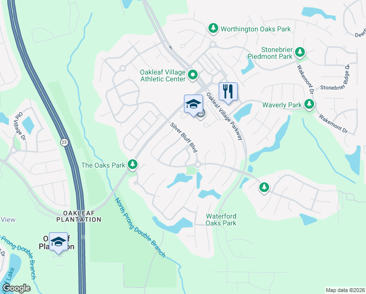 map of restaurants, bars, coffee shops, grocery stores, and more near 1432 Bitterberry Drive in Orange Park