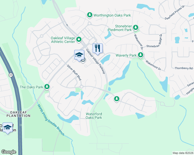 map of restaurants, bars, coffee shops, grocery stores, and more near 1183 Bedrock Drive in Orange Park
