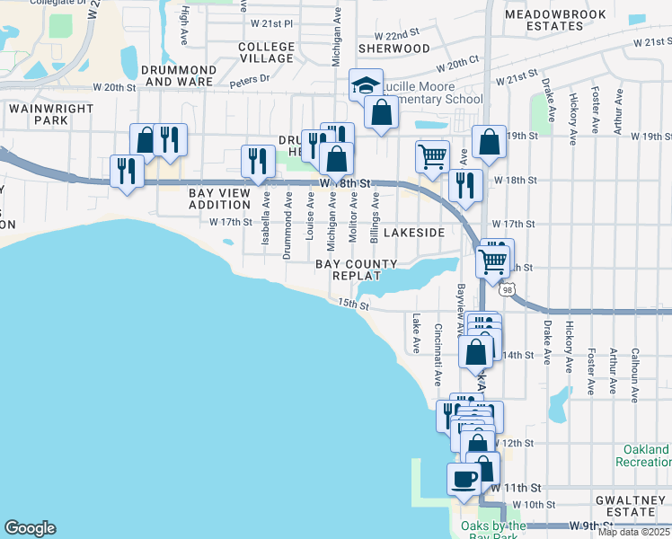 map of restaurants, bars, coffee shops, grocery stores, and more near 1520 Michigan Avenue in Panama City
