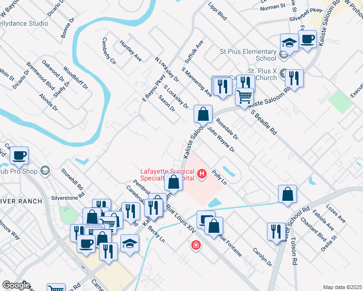 map of restaurants, bars, coffee shops, grocery stores, and more near 161 Rue Fauborg in Lafayette