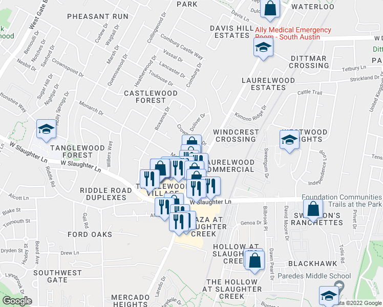 map of restaurants, bars, coffee shops, grocery stores, and more near 9508 Kempler Drive in Austin
