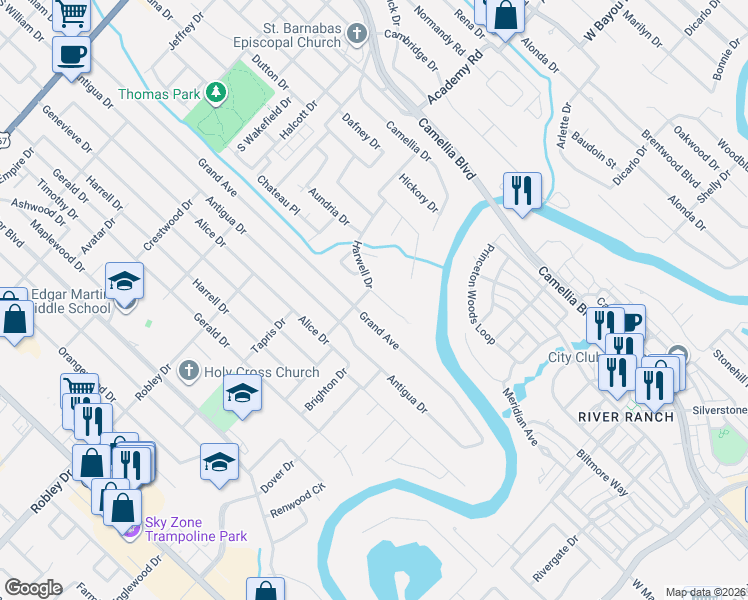 map of restaurants, bars, coffee shops, grocery stores, and more near 102 Shipley Drive in Lafayette