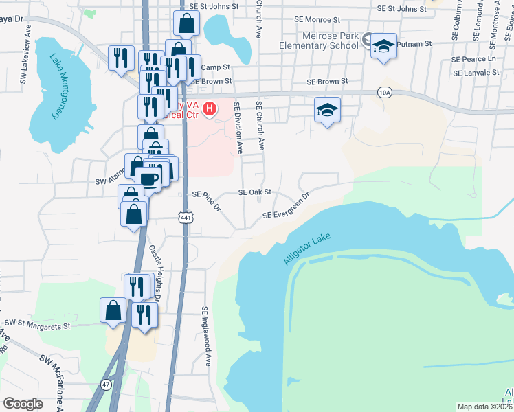 map of restaurants, bars, coffee shops, grocery stores, and more near 948 Southeast Teakwood Terrace in Lake City