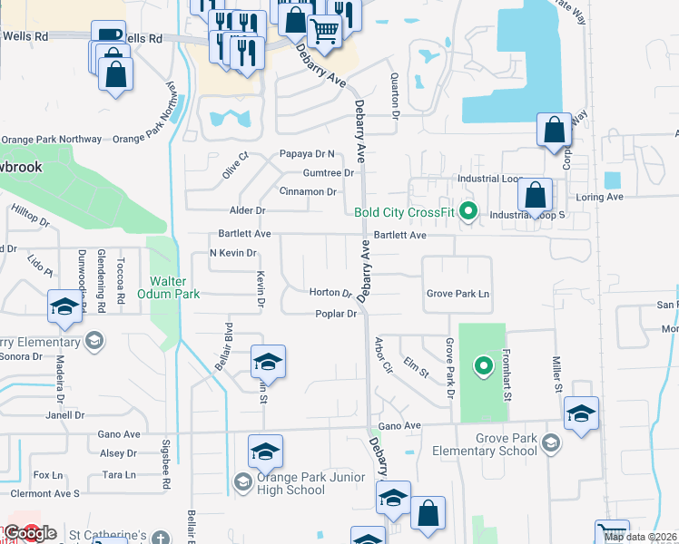 map of restaurants, bars, coffee shops, grocery stores, and more near 230 Quince Court in Orange Park