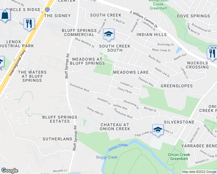 map of restaurants, bars, coffee shops, grocery stores, and more near 2407 Patsy Parkway in Austin
