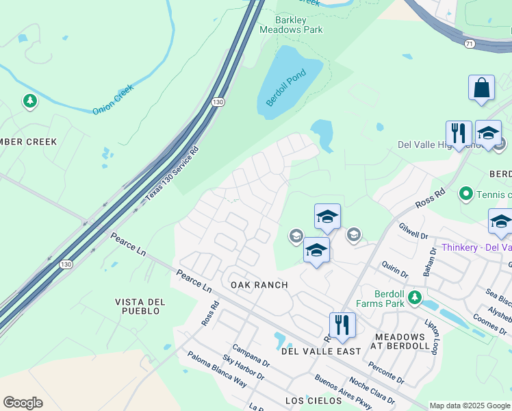 map of restaurants, bars, coffee shops, grocery stores, and more near 5233 Mission Circle in Del Valle