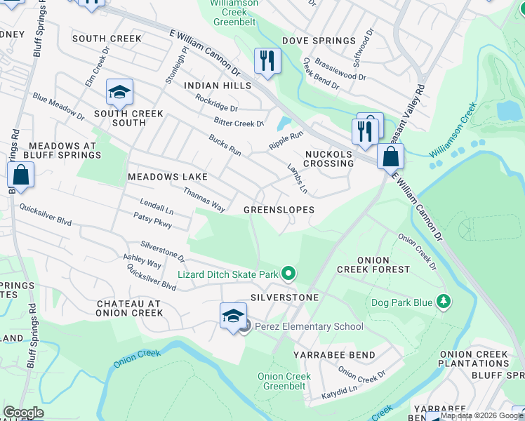 map of restaurants, bars, coffee shops, grocery stores, and more near 4711 Misty Slope Lane in Austin