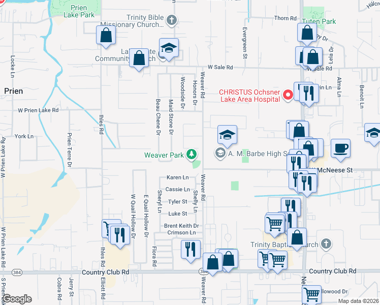 map of restaurants, bars, coffee shops, grocery stores, and more near 2415 Fox Hollow in Lake Charles
