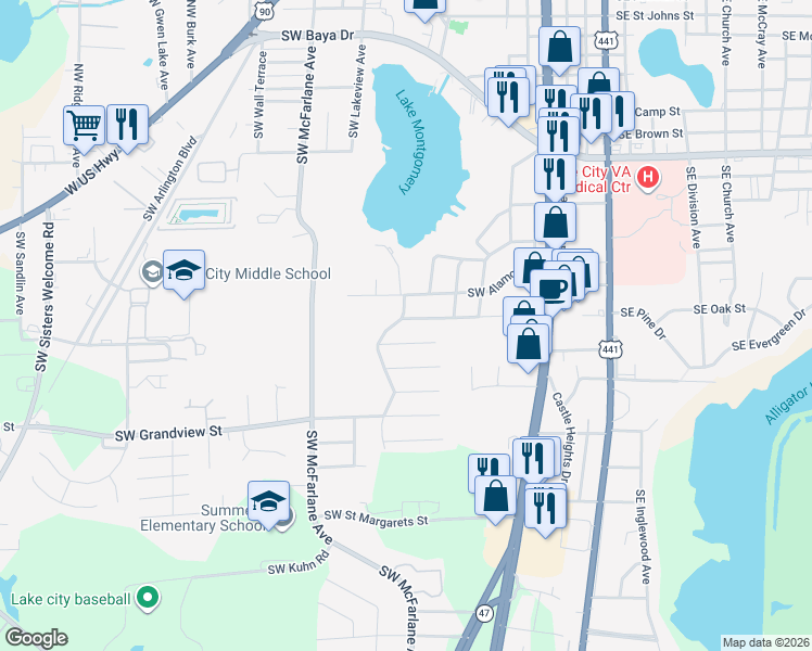 map of restaurants, bars, coffee shops, grocery stores, and more near 582 Southwest Tularosa Lane in Lake City