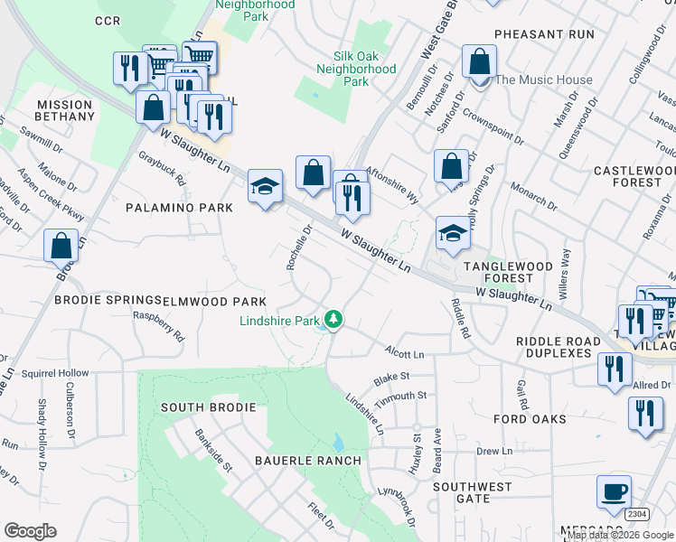 map of restaurants, bars, coffee shops, grocery stores, and more near 2901 Garvey Cove in Austin