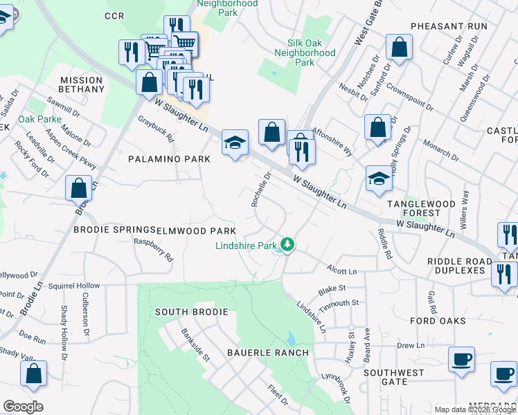 map of restaurants, bars, coffee shops, grocery stores, and more near 3002 Larson Cove in Austin