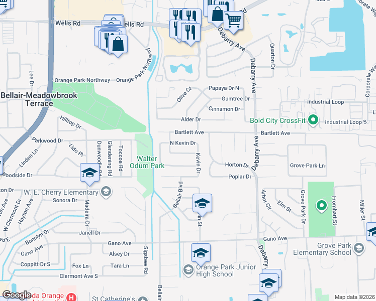 map of restaurants, bars, coffee shops, grocery stores, and more near 1853 Lakotna Drive in Orange Park