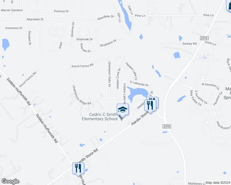 map of restaurants, bars, coffee shops, grocery stores, and more near 28715 Hidden Cove Drive in Magnolia