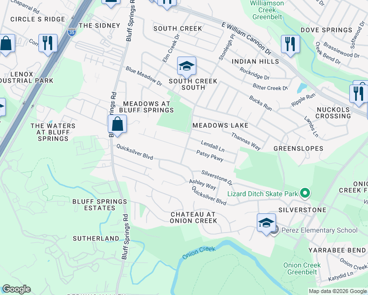 map of restaurants, bars, coffee shops, grocery stores, and more near 2407 Patsy Parkway in Austin