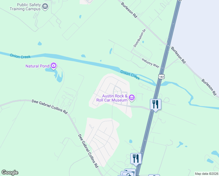 map of restaurants, bars, coffee shops, grocery stores, and more near 5317 Daimler Drive in Austin