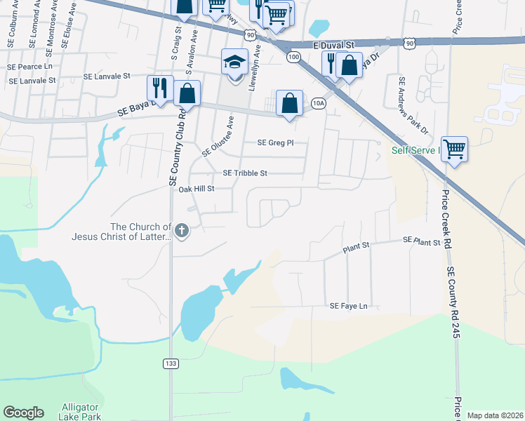 map of restaurants, bars, coffee shops, grocery stores, and more near 124 Southeast Elm Loop in Lake City