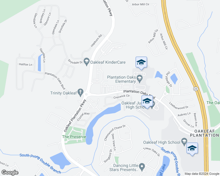 map of restaurants, bars, coffee shops, grocery stores, and more near 4220 Plantation Oaks Boulevard in Orange Park