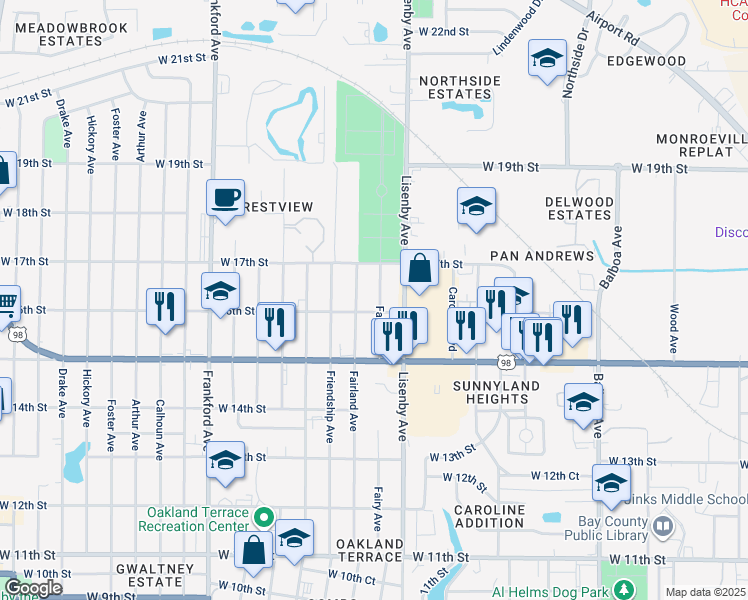 map of restaurants, bars, coffee shops, grocery stores, and more near 1607 Fairy Avenue in Panama City