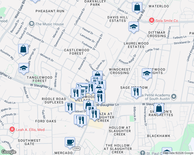 map of restaurants, bars, coffee shops, grocery stores, and more near 9507 Kempler Drive in Austin