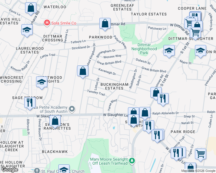 map of restaurants, bars, coffee shops, grocery stores, and more near in Austin