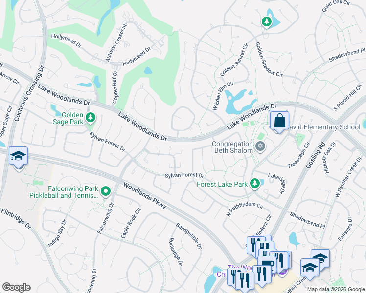 map of restaurants, bars, coffee shops, grocery stores, and more near 117 West Rainbow Ridge Circle in Spring