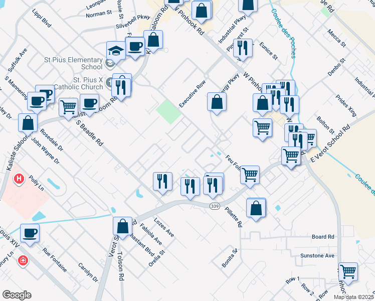 map of restaurants, bars, coffee shops, grocery stores, and more near 137 Kingspointe Circle in Lafayette