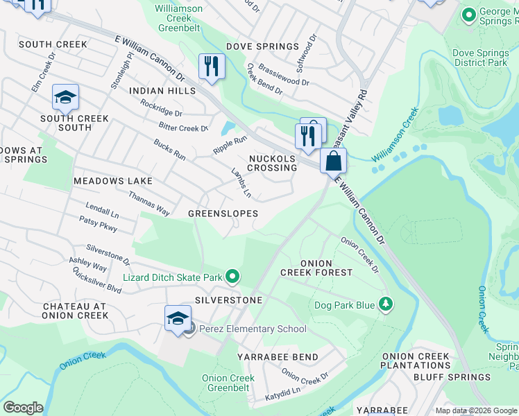 map of restaurants, bars, coffee shops, grocery stores, and more near 6903 10 Oaks Circle in Austin