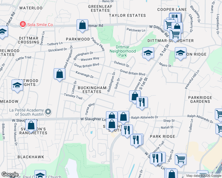 map of restaurants, bars, coffee shops, grocery stores, and more near 712 Minturn Lane in Austin