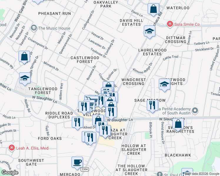 map of restaurants, bars, coffee shops, grocery stores, and more near 9507 Kempler Drive in Austin