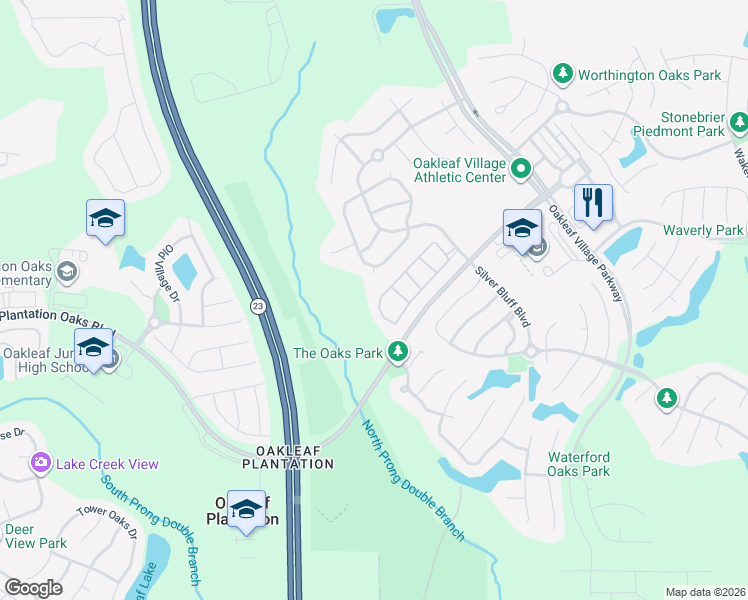 map of restaurants, bars, coffee shops, grocery stores, and more near 3922 Pebble Brooke Circle South in Orange Park