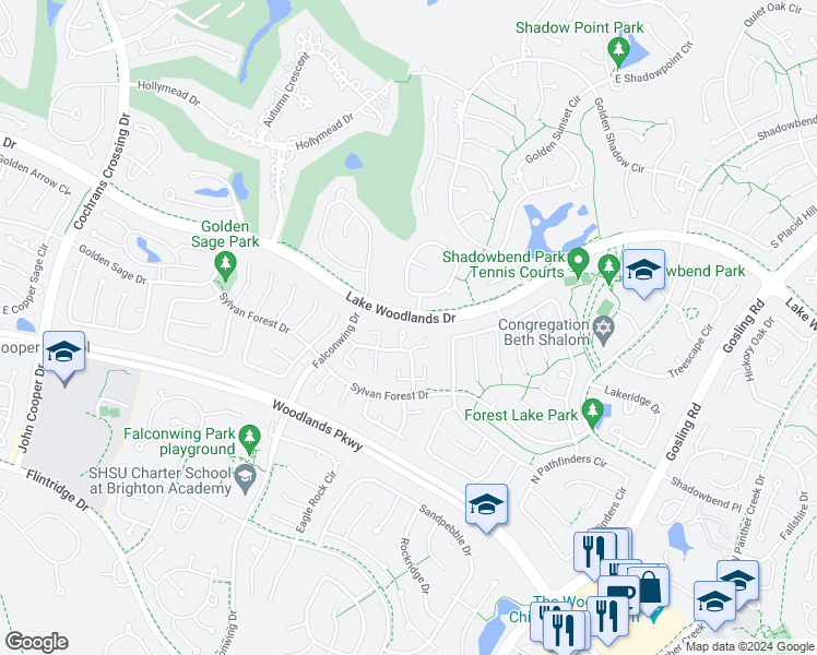map of restaurants, bars, coffee shops, grocery stores, and more near 14 Stony Run Place in Spring