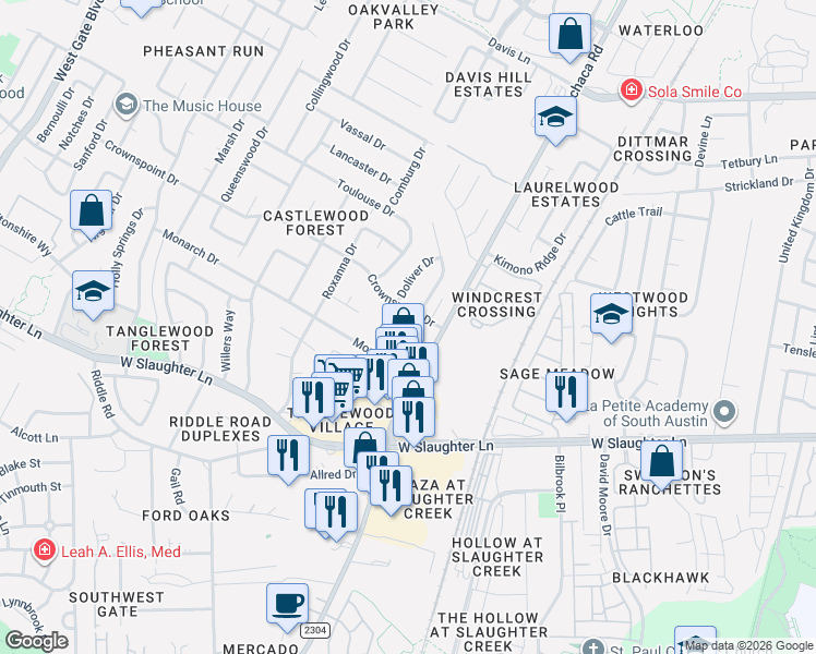 map of restaurants, bars, coffee shops, grocery stores, and more near 9507 Kempler Drive in Austin