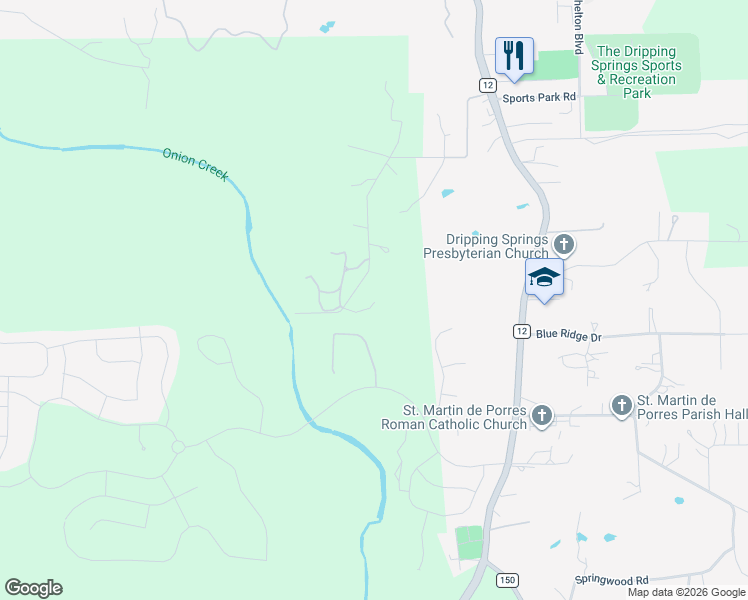map of restaurants, bars, coffee shops, grocery stores, and more near 513-803 Needham Road in Dripping Springs