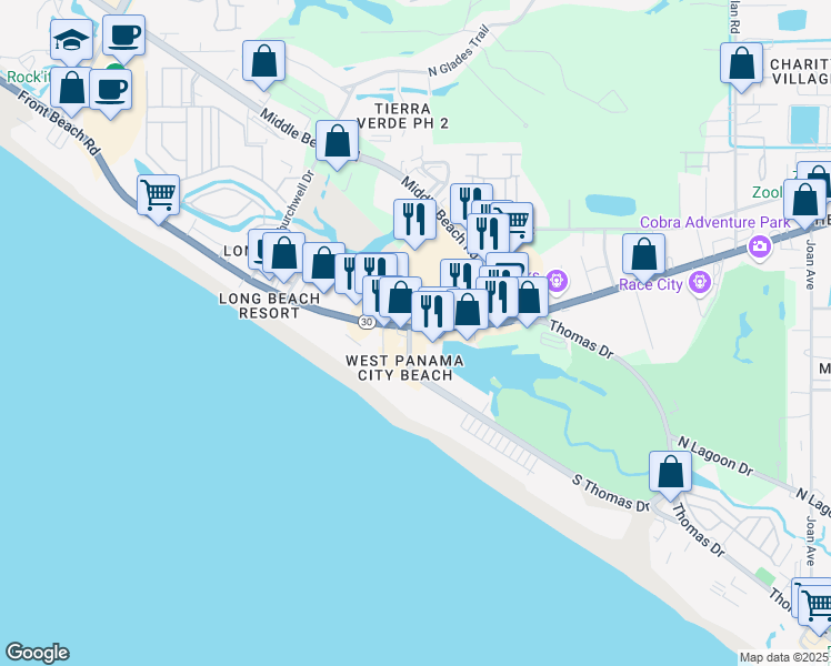 map of restaurants, bars, coffee shops, grocery stores, and more near in Panama City Beach
