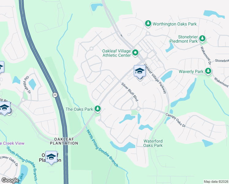 map of restaurants, bars, coffee shops, grocery stores, and more near 2 Silver Bluff Boulevard in Orange Park