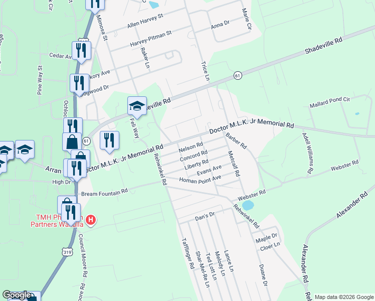 map of restaurants, bars, coffee shops, grocery stores, and more near 193 Doctor Martin Luther King Junior Memorial Road in Crawfordville