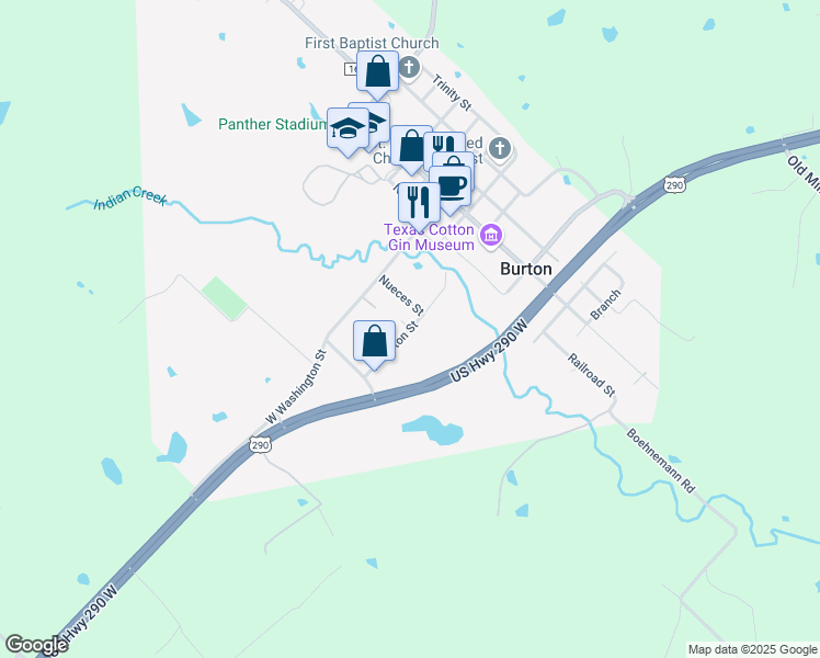 map of restaurants, bars, coffee shops, grocery stores, and more near West Burton Street in Burton