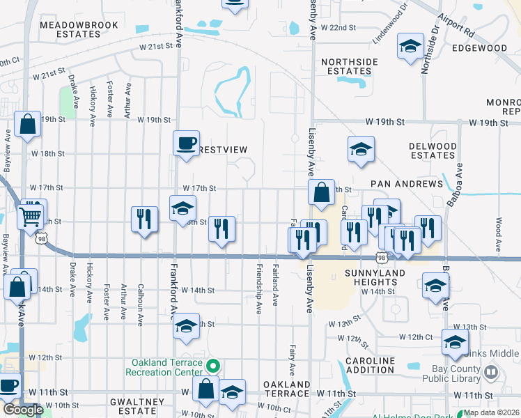 map of restaurants, bars, coffee shops, grocery stores, and more near 1606 Friendship Avenue in Panama City