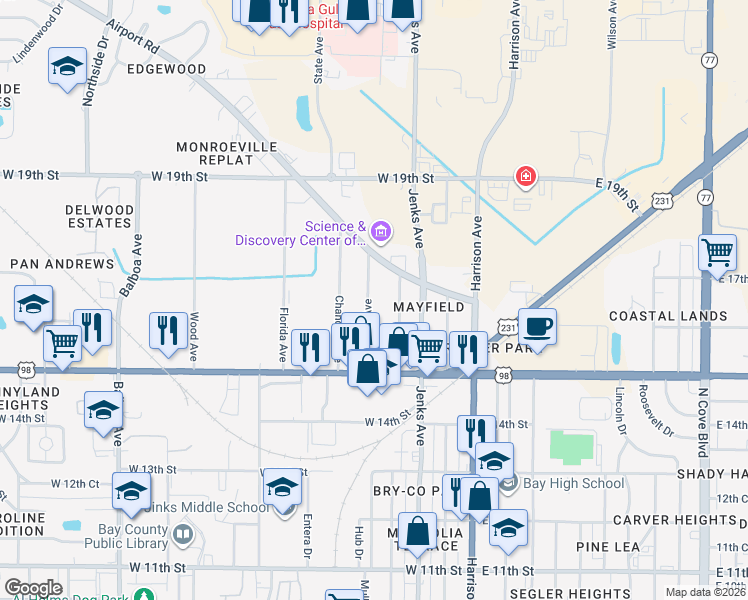 map of restaurants, bars, coffee shops, grocery stores, and more near 1538 Mulberry Avenue in Panama City