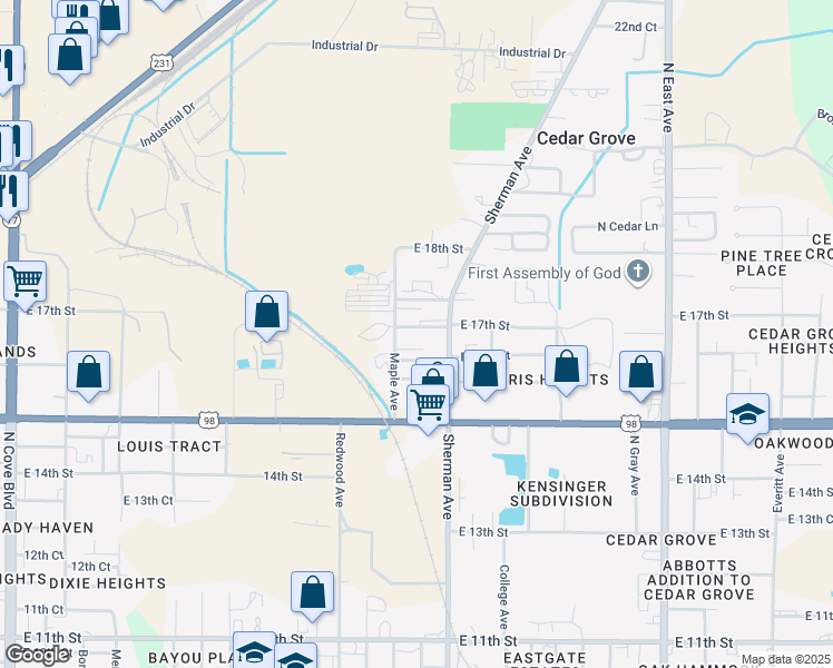 map of restaurants, bars, coffee shops, grocery stores, and more near 1702-1704 Maple Avenue in Panama City