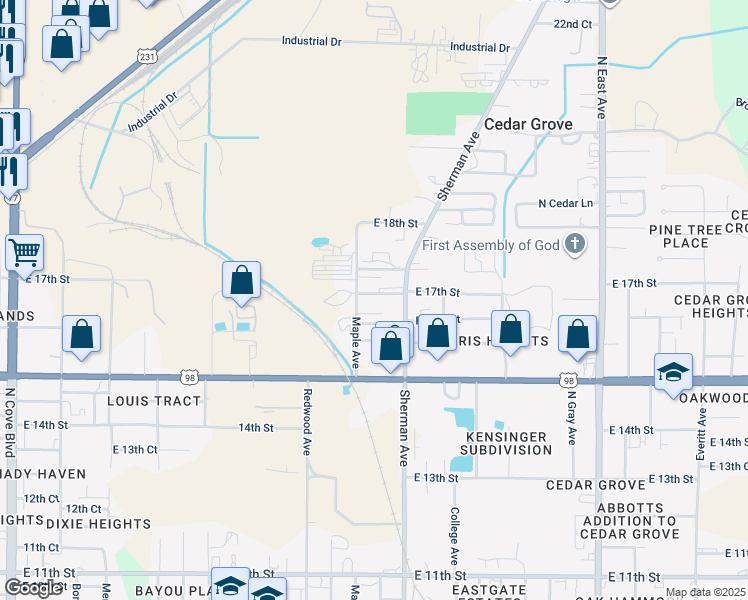 map of restaurants, bars, coffee shops, grocery stores, and more near 1702-1704 Maple Avenue in Panama City