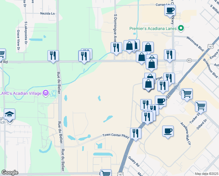 map of restaurants, bars, coffee shops, grocery stores, and more near 343 Ridge Road in Lafayette